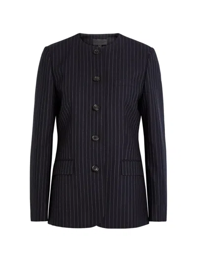 Nili Lotan Pinstripe-print Collarless Jacket In Blue
