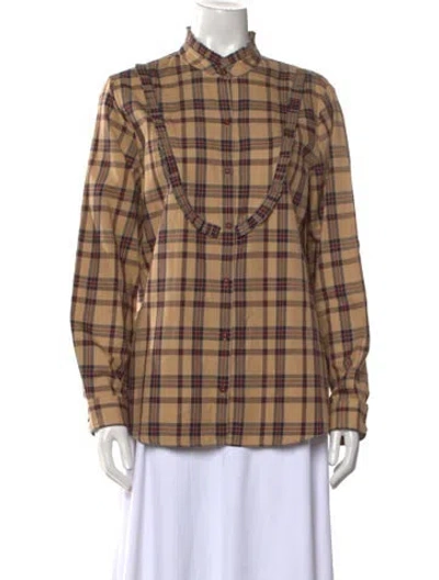 Pre-owned Nili Lotan Plaid Print Long Sleeve Button-up Top In Neutral