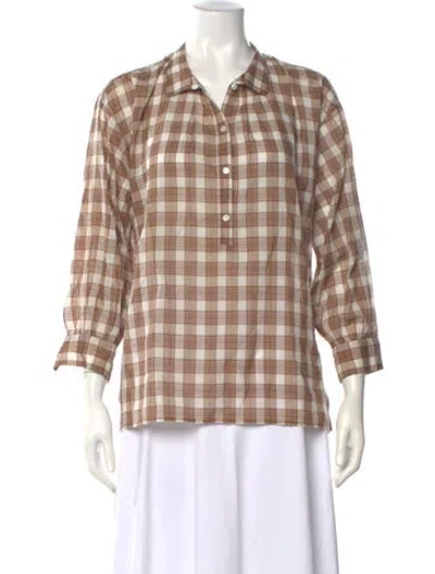 Pre-owned Nili Lotan Plaid Print Three-quarter Sleeve Blouse In Neutral