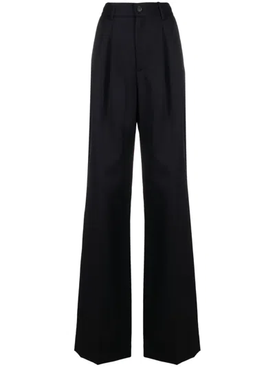 Nili Lotan Flavie Pleated Wool-twill Wide-leg Pants In Midnight Blue