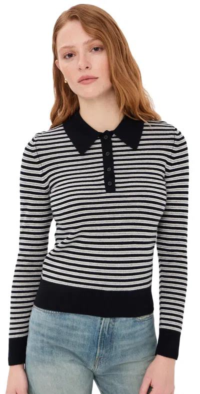 Nili Lotan Prescott Striped Cashmere Polo Sweater In Black