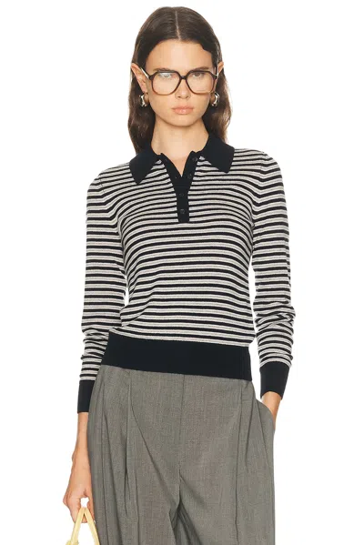 Nili Lotan Prescott Stripe Polo Knit Top In Blue