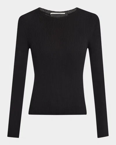 Nili Lotan Presley Ribbed Merino Wool Top In Black