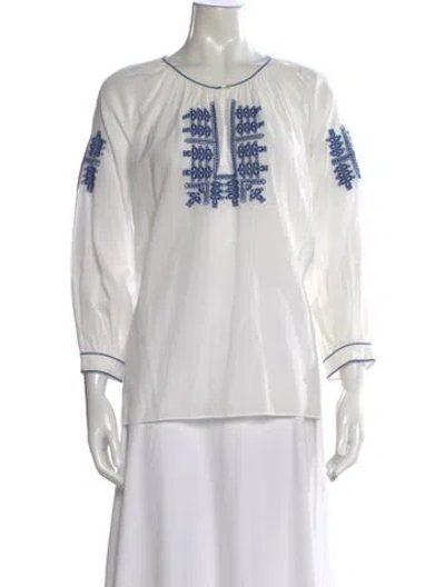 Pre-owned Nili Lotan Printed Crew Neck Blouse In White