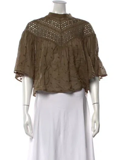 Pre-owned Nili Lotan Printed Mock Neck Blouse In Green