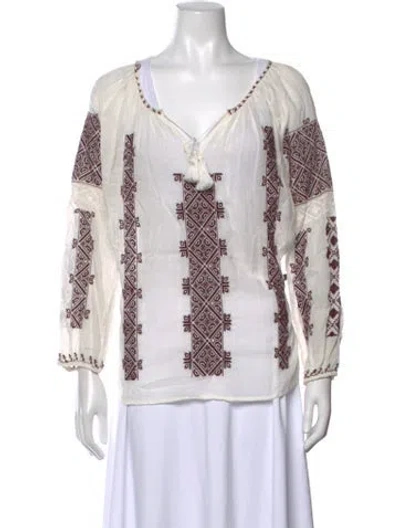 Pre-owned Nili Lotan Printed V-neck Blouse In White