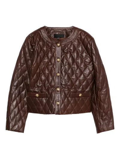 Nili Lotan Amy Cropped Quilted Leather Jacket In Brown