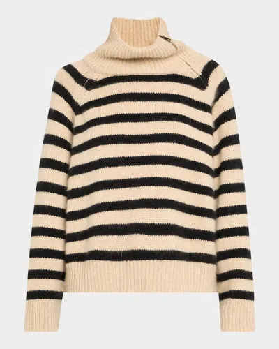 Nili Lotan Raelyn Striped Zip Turtleneck Cashmere Sweater