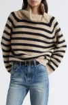 Nili Lotan Raelynn Stripe Turtleneck Cashmere Sweater In Gray