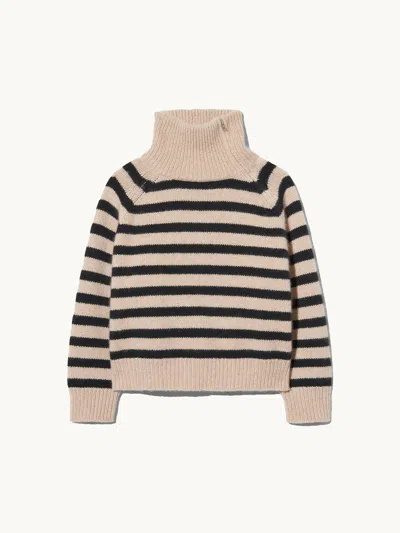 Nili Lotan Raelynn Sweater Parchment/black Stripe M In Brown