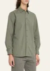 Nili Lotan Raphael Classic Long Sleeve Collared Shirt In Admiral Green