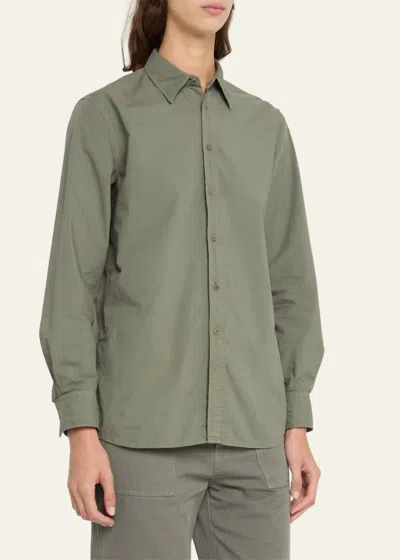 Nili Lotan Raphael Classic Long Sleeve Collared Shirt In Admiral Green