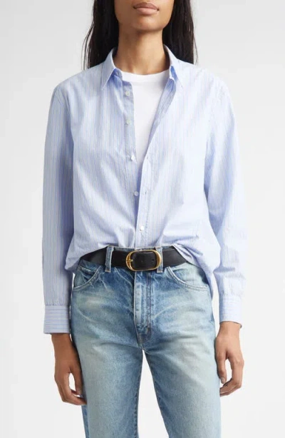 Nili Lotan Raphael Stripe Cotton Button-up Shirt In Blue