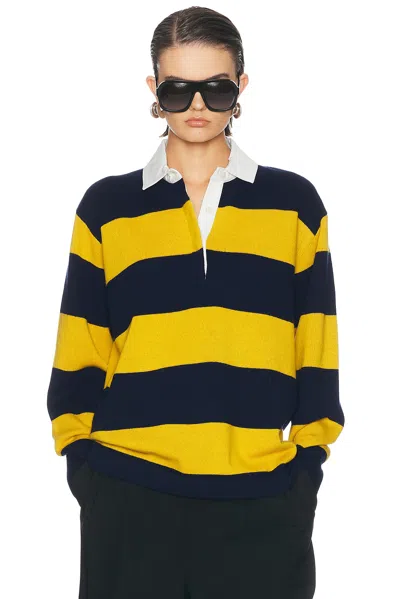 Nili Lotan Rashida Rugby Sweater In Navy & Amber Stripe