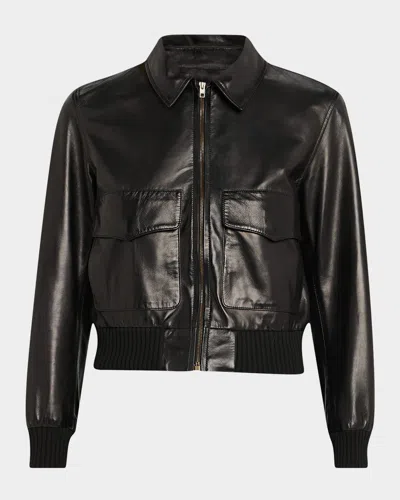 Nili Lotan Redley Leather Bomber Jacket In Black