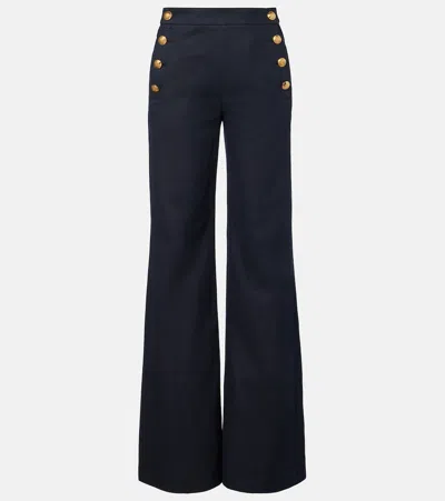 Nili Lotan Reed Cotton And Linen Flared Pants In Blue