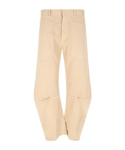 Nili Lotan Relaxed Fit Barrel Leg Pant In Beige