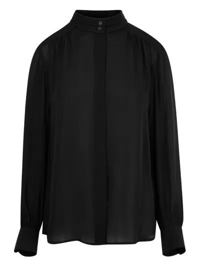Nili Lotan Revi High-neck Gathered Blouse In Black