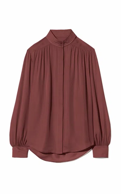 Nili Lotan Revi Pleated Silk Top In Red