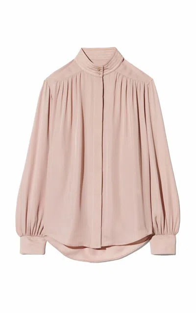 Nili Lotan Revi Pleated Silk Top In Tan