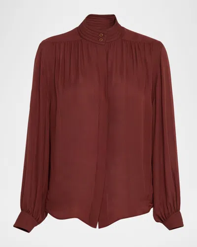 Nili Lotan Revi Silk Button-down Blouse In Brown