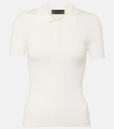Nili Lotan Ribbed-knit Cotton Polo Shirt In White