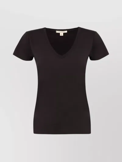Nili Lotan Ribbed Neckline Short Sleeve V-neck T-shirt In Black