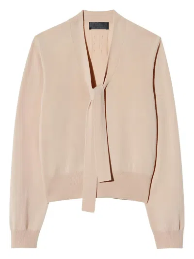 Nili Lotan Ribbed Tie-neck Sweater In Neutral