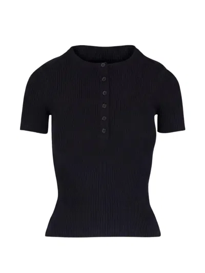 Nili Lotan Ribbed-knit Henley Sweater In Black