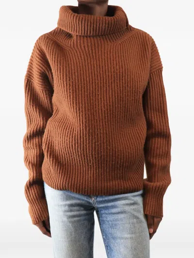 Pre-owned Nili Lotan Ribbed-knit Turtleneck Sweater In Orange