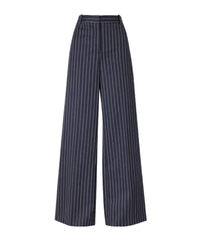 Nili Lotan Rivers Striped Wool Wide-leg Pants In Blue