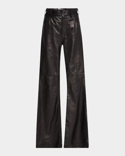 Nili Lotan Roe Leather Wide-leg Pants In Black