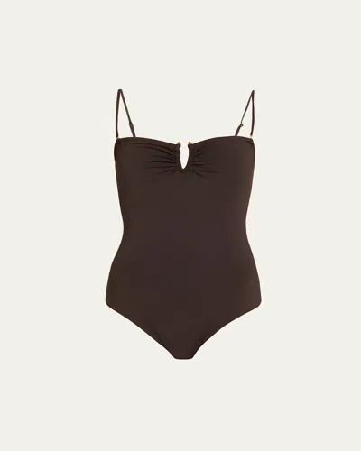 Nili Lotan Ruched U-ring One-piece Swimsuit In Brown