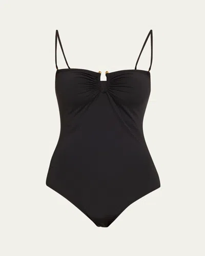 Nili Lotan Ruched U-ring One-piece Swimsuit In Black