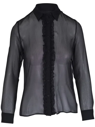 Nili Lotan Ruffle-trim Shirt In 黑色