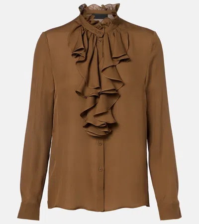 Nili Lotan Ruffled Silk Blouse In Brown