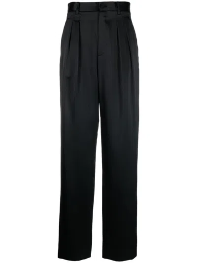 Nili Lotan Satin Silk Pleated Trousers In Black