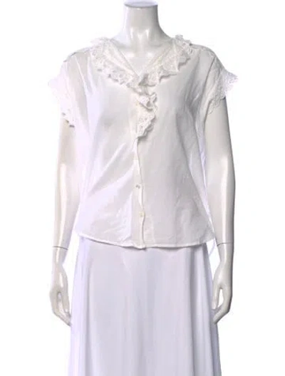 Pre-owned Nili Lotan Scoop Neck Short Sleeve Blouse In White