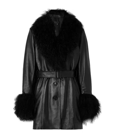 Nili Lotan Sefa Lace-up Wool-trimmed Leather Jacket In Black