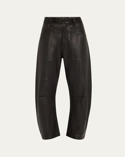 Nili Lotan Shon Barrel Leather Pants In Black