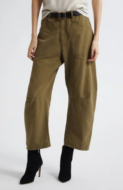 Nili Lotan Shon Barrel Leg Cotton Twill Pants In Green