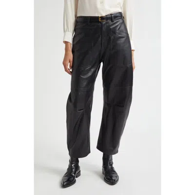 Nili Lotan Shon Barrel Leg Leather Pants In Brown