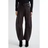 Nili Lotan Shon Barrel Leg Leather Pants In Brown