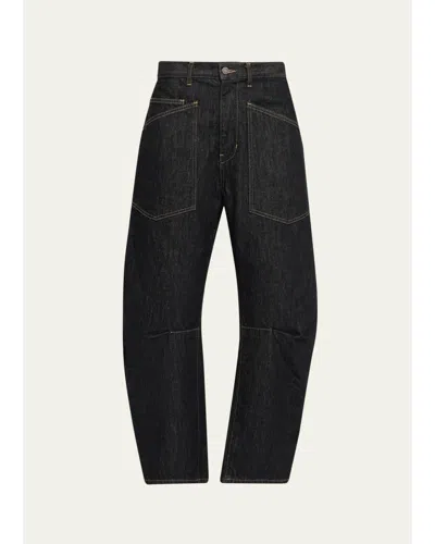 Nili Lotan Shon Cotton Twill Wide-leg Pants In Blue