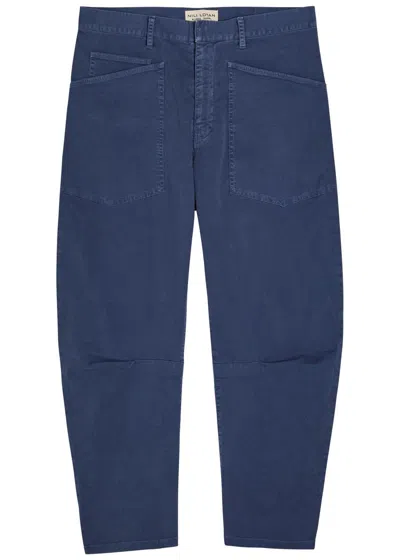 Nili Lotan Shon Barrel-leg Stretch-cotton Trousers In Blue