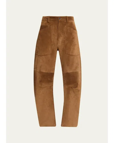 Nili Lotan Shon Barrel-leg Suede Pants In White