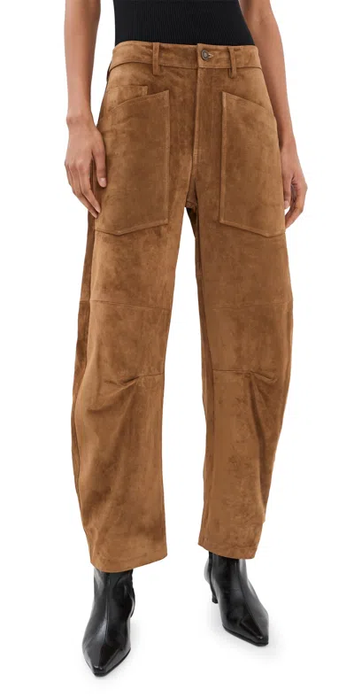 Nili Lotan Shon Calfskin Suede Pants Martora In Brown