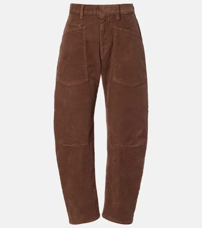 Nili Lotan Shon Corduroy Barrel-leg Pants In Brown