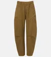Nili Lotan Shon Cotton And Linen Barrel-leg Pants In Brown
