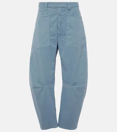 Nili Lotan Shon Cotton Barrel-leg Pants In Blue